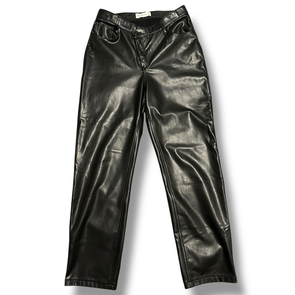 Abercrombie & Fitch Black Faux Leather High Rise Straight Leg Pants Women's 29/8